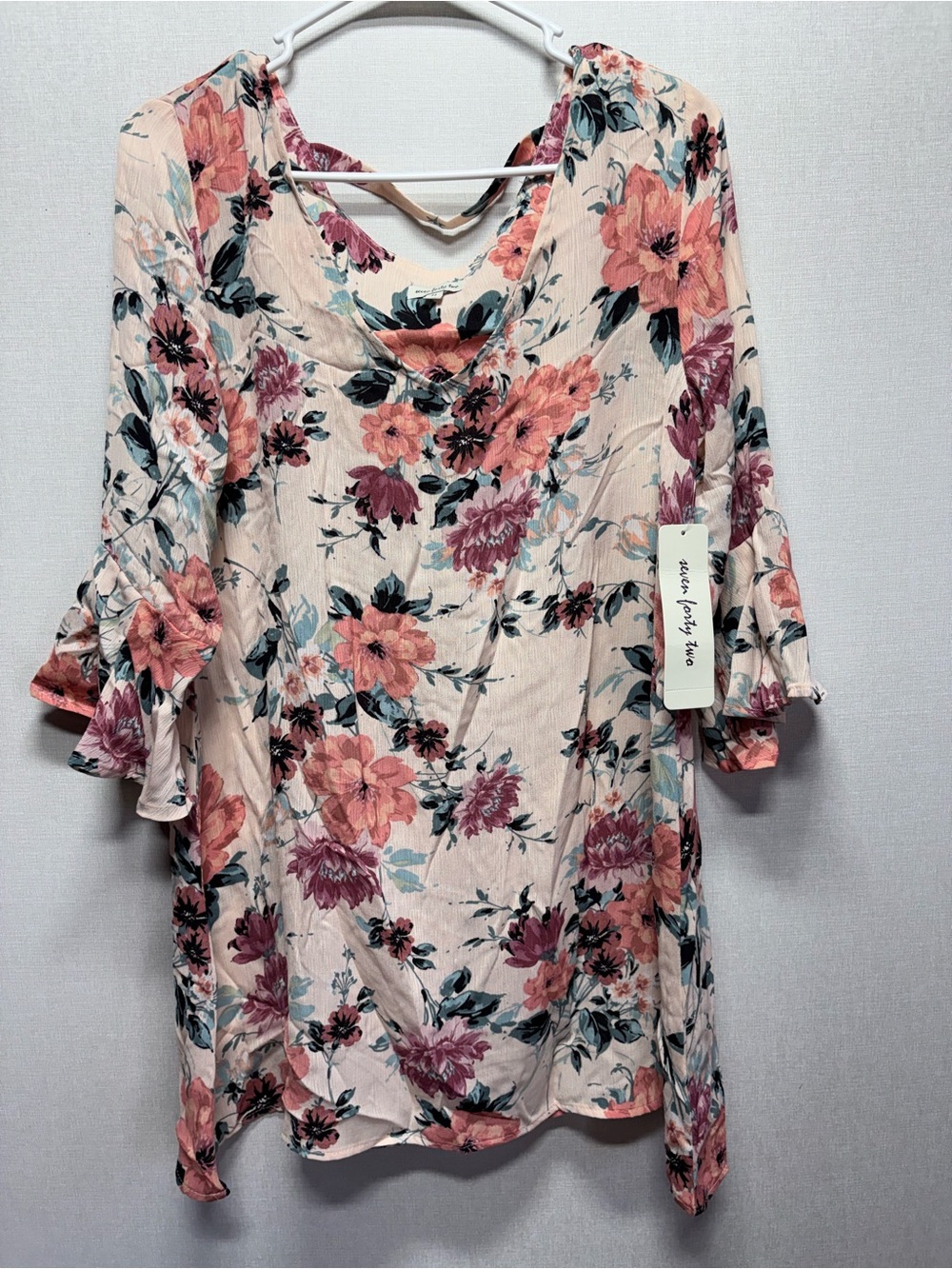 Floral Ruffle-Sleeve Mini Dress - Blush Pink